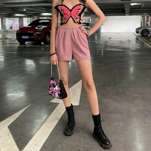 Solid Elastic Waist Corduroy Shorts - Picture 2 of 8